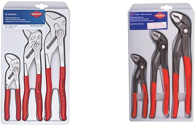 KNIPEX Tools 00 20 06 US2, Pliers Wrench 3-Piece Set &amp; Tools - 3 Piece Cobra Pliers Set (7, 10, &amp; 12) (002006US1)