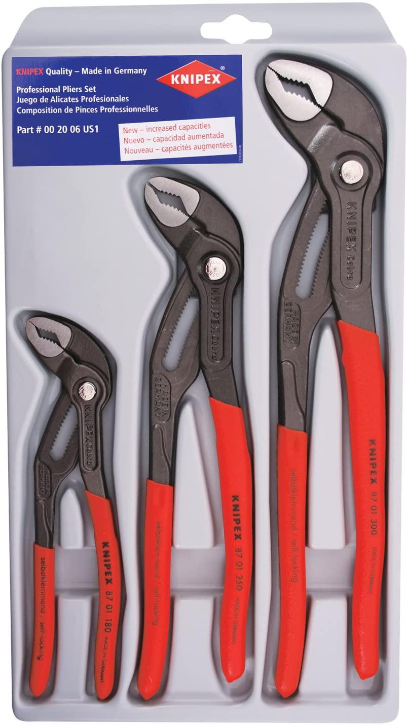 KNIPEX Tools 00 20 06 US2, Pliers Wrench 3-Piece Set &amp; Tools - 3 Piece Cobra Pliers Set (7, 10, &amp; 12) (002006US1)