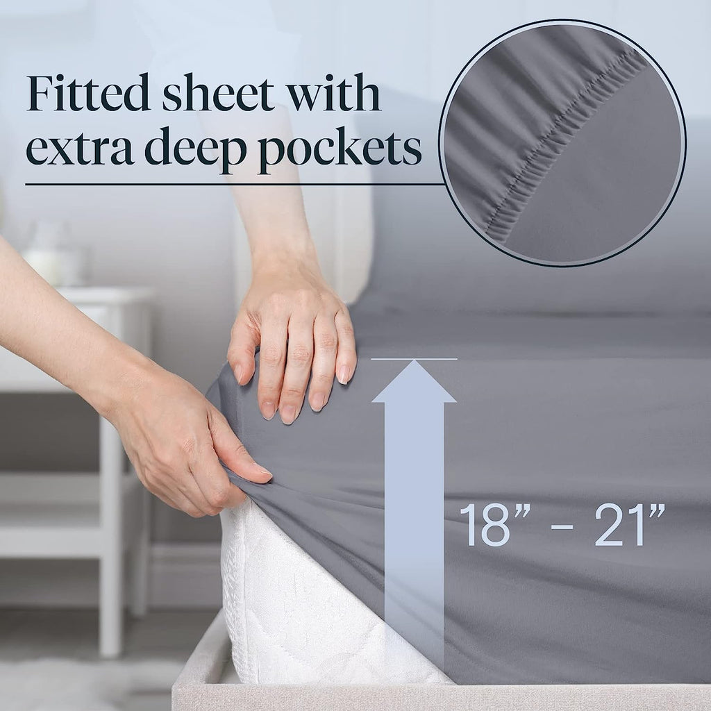 LuxClub Twin Sheets Set - Soft Kids Twin Bed Sheets for Boys and Girls, 4 PC Deep Pockets 18" Eco Friendly Wrinkle Free Cooling Sheets Machine Washable Hotel Bedding Silky Soft (Twin, Light Grey)