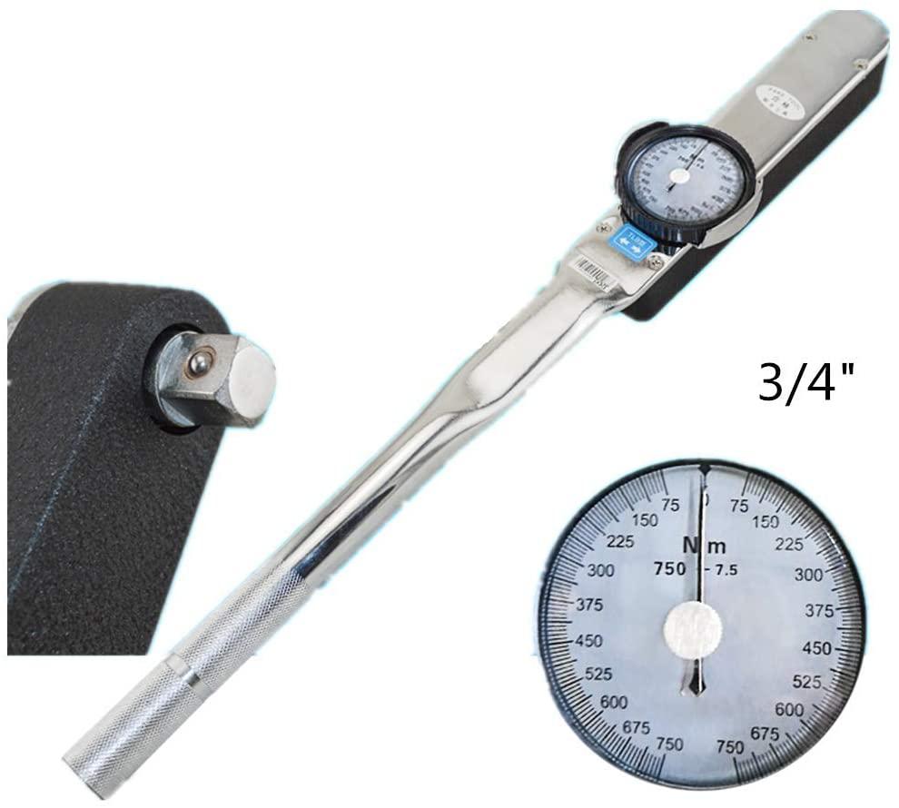 MXBAOHENG Drive Dial Torque Wrenches 3/4" Indicator Torquemeter Indicating Torque Tools with High Precision 1327in.lbs-6637in.lbs (150-750Nm)