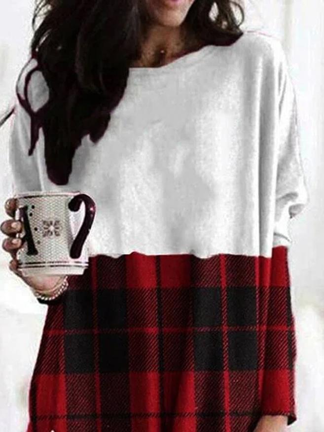 Casual Plaid Print Crew Neck Long Sleeves T-shirt