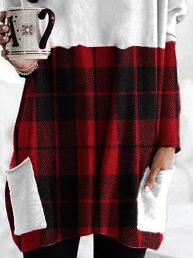 Casual Plaid Print Crew Neck Long Sleeves T-shirt