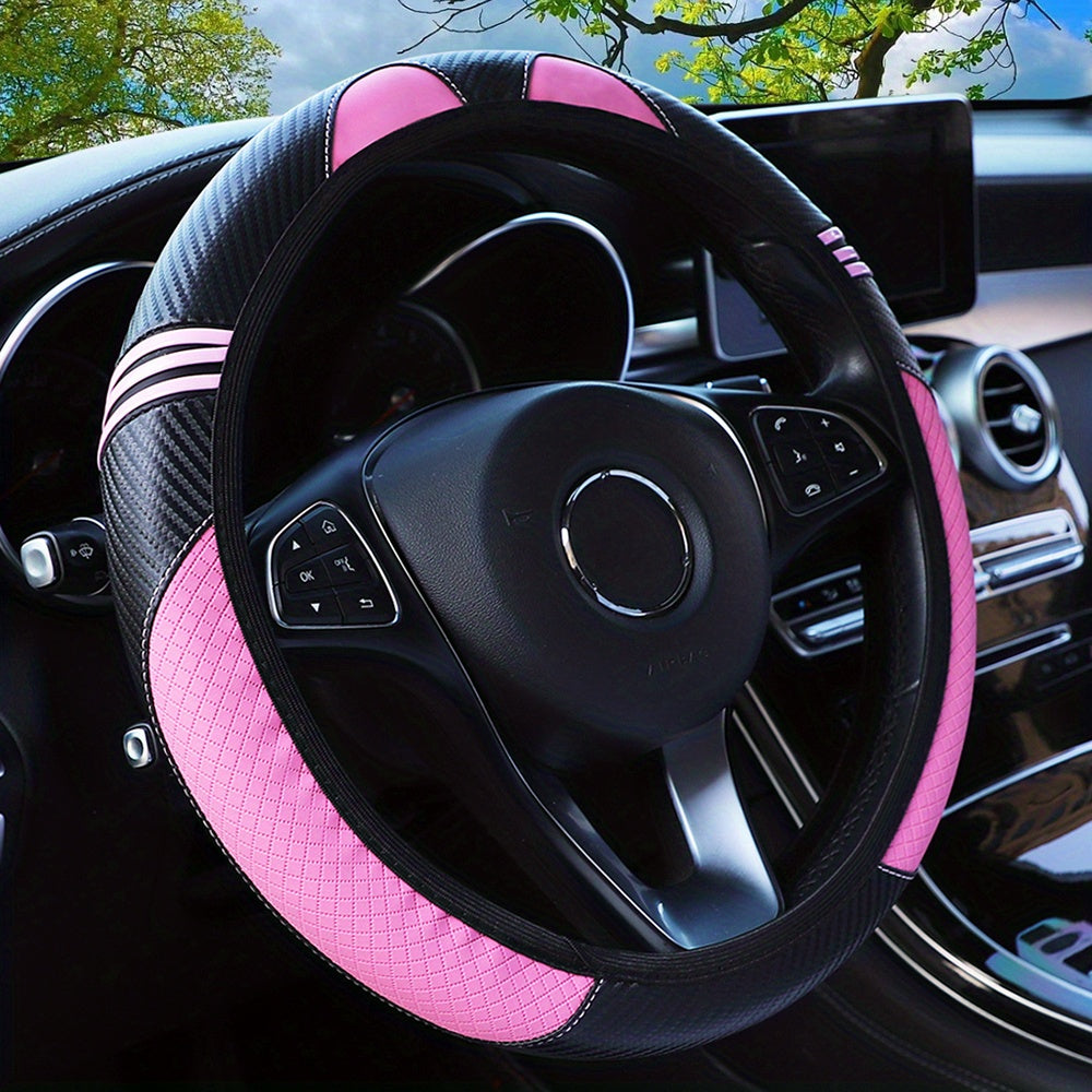 PU Leather Carbon Fiber Cute Cartoon Fashion Car Steering Wheel Cover, Fit Size 37-38CM/14.57-14.96 Inch, Car Accessories (No Inner Ring)