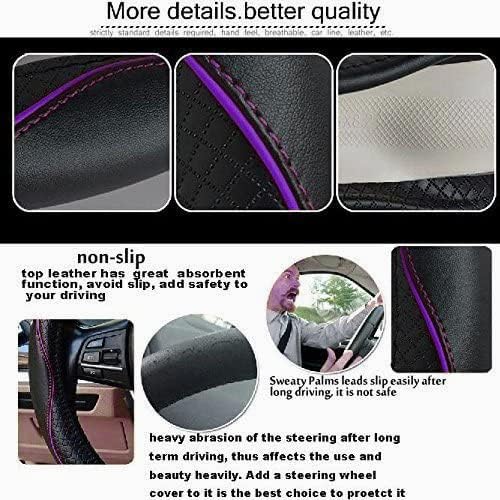 Gomass Car Steering Wheel Cover, Anti-Slip, Safety, Soft, Breathable, Heavy Duty, Thick, Full Surround, Sports Style (Black with Purple line)