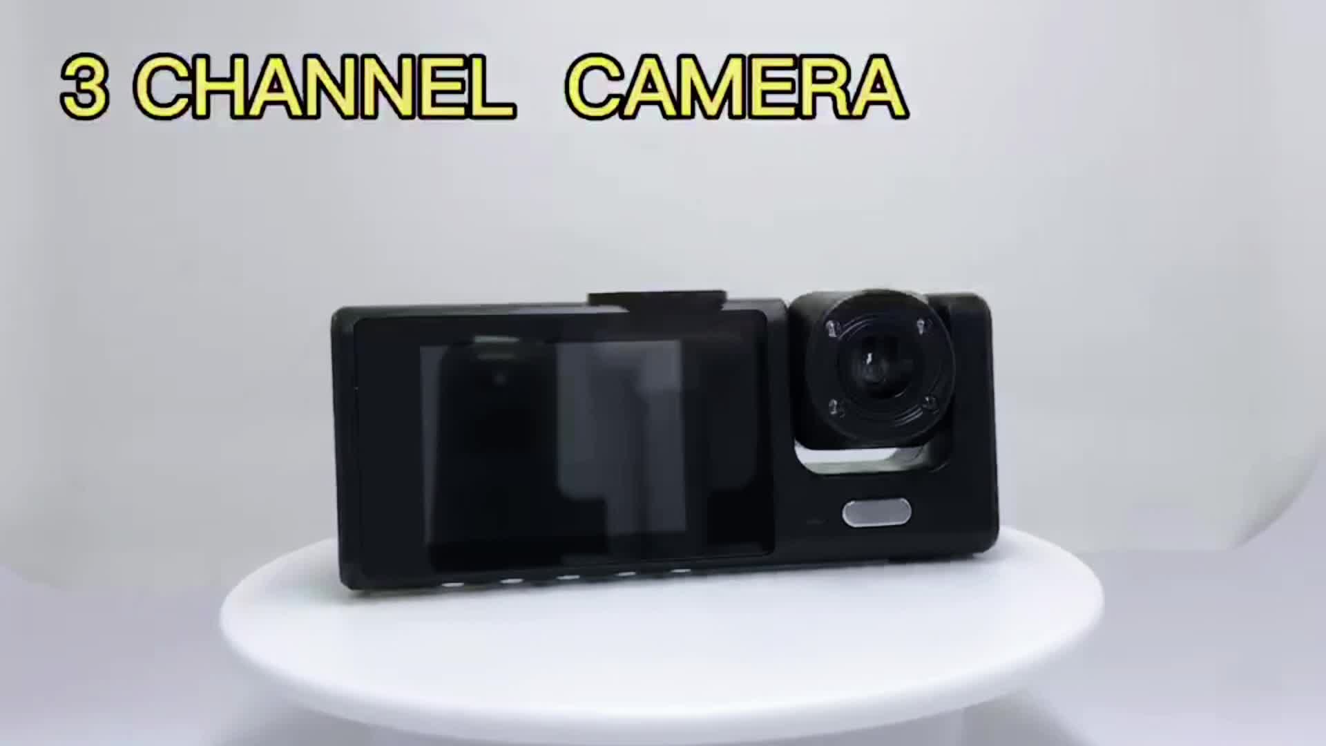 3 Channel Dash Cam Front And Rear Inside,1080P Dash Cam IR Night Vision, Loop Recording Car DVR Camera 3 Lens  With 2 Inch IPS Screen 3 Cameras Car Dashcam,car Black Box Recording At Same Time,Wide Angle Dashboard Camera Recorder