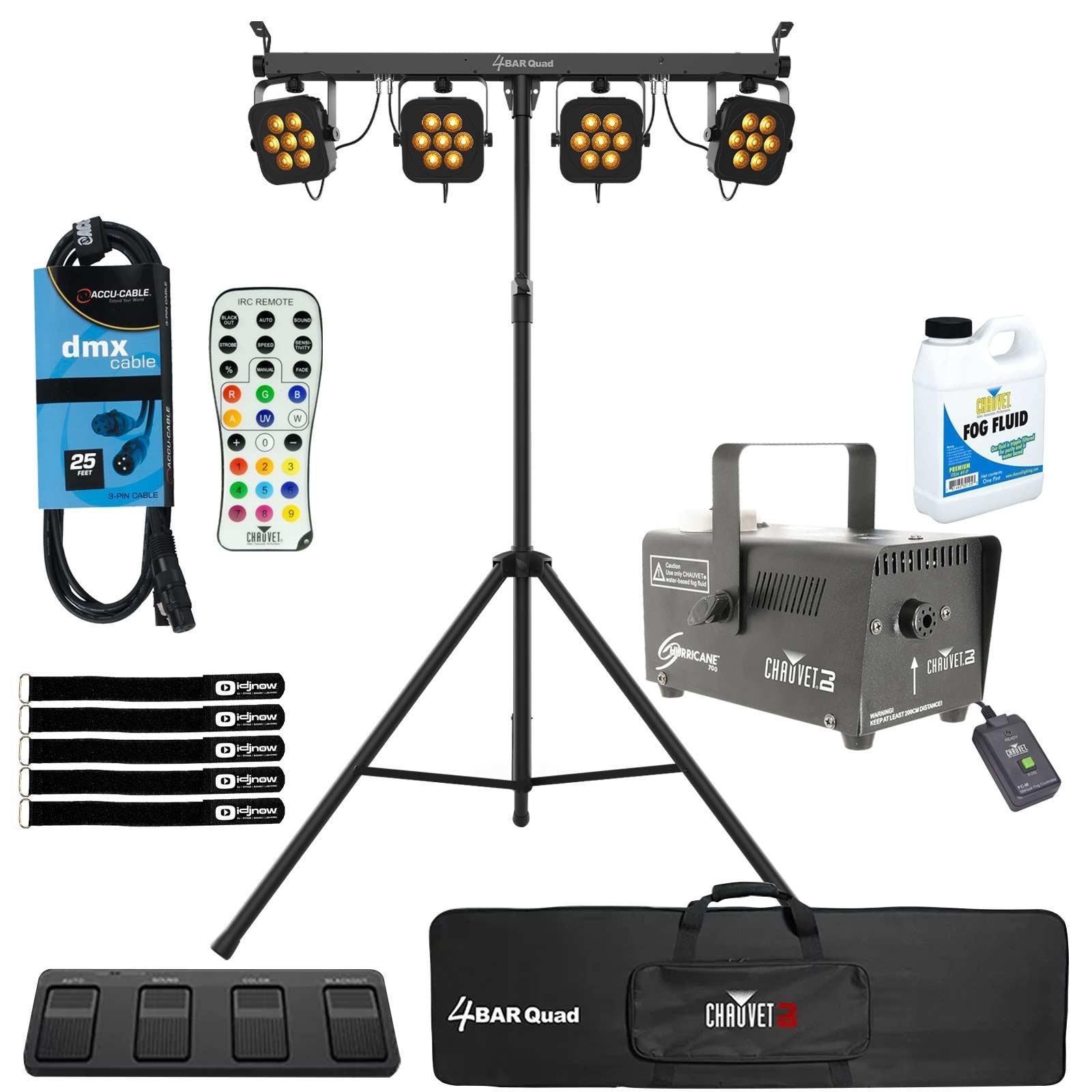 Chauvet DJ 4Bar Quad Complete Wash Lighting System with Hurricane 700 Fog Machine Package