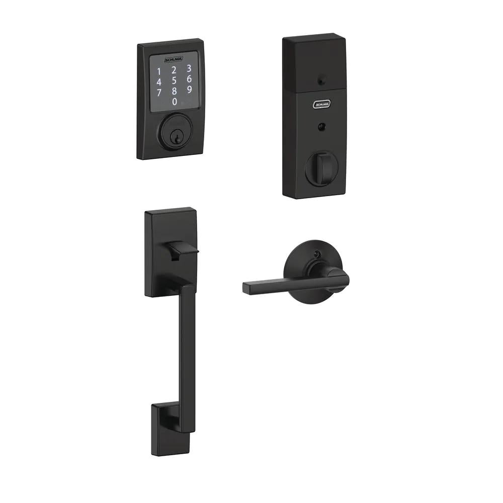 Century Matte Black Sense Smart Door Lock with Latitude Lever Door Handleset