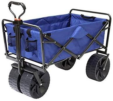 Mac Sports Heavy Duty Steel Frame Collapsible Folding 150 Pound Capacity Outdoor Beach Garden Utility Wagon Cart with 4 All Terrain Wheels, Blue/Black
