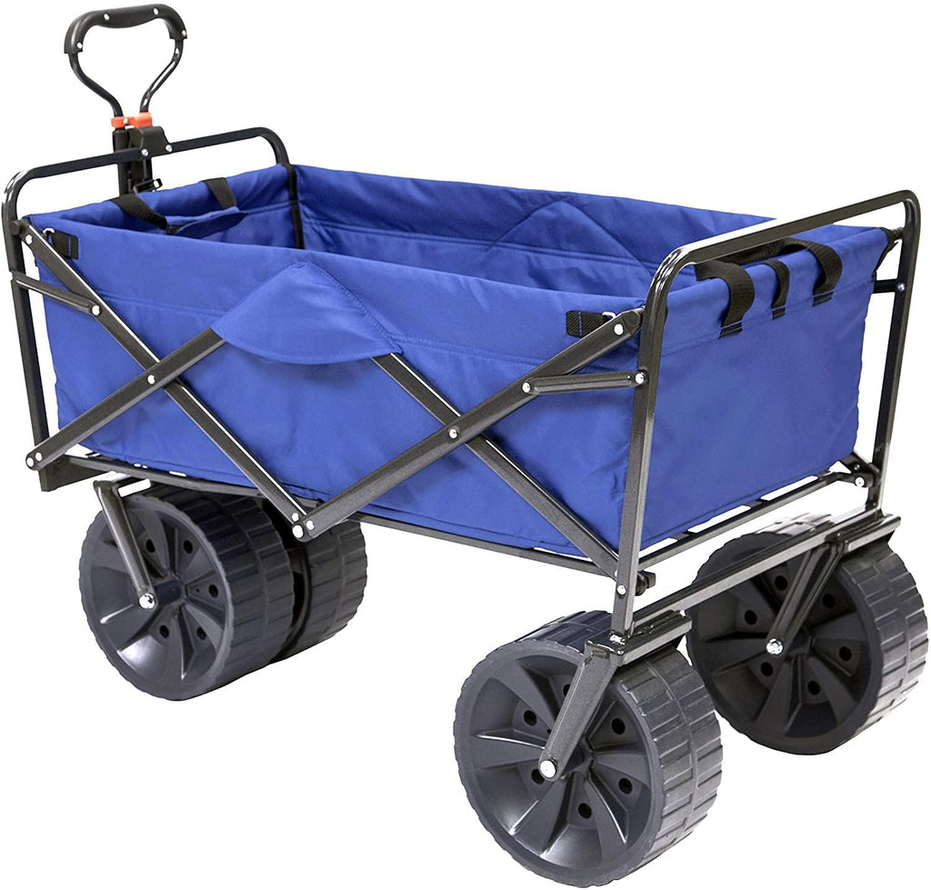 Mac Sports Heavy Duty Steel Frame Collapsible Folding 150 Pound Capacity Outdoor Beach Garden Utility Wagon Cart with 4 All Terrain Wheels, Blue/Black