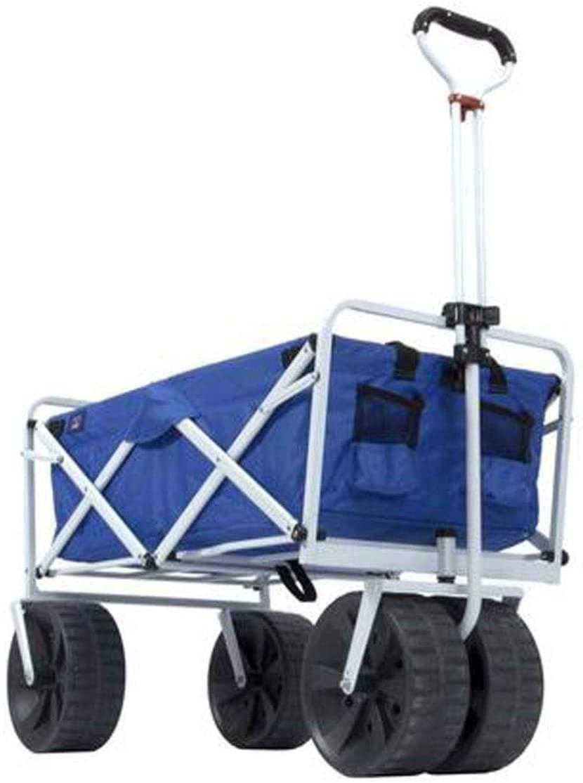 Mac Sports Heavy Duty Steel Frame Collapsible Folding 150 Pound Capacity Outdoor Beach Garden Utility Wagon Cart with 4 All Terrain Wheels, Blue/Black