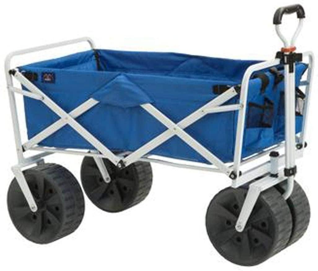 Mac Sports Heavy Duty Steel Frame Collapsible Folding 150 Pound Capacity Outdoor Beach Garden Utility Wagon Cart with 4 All Terrain Wheels, Blue/Black