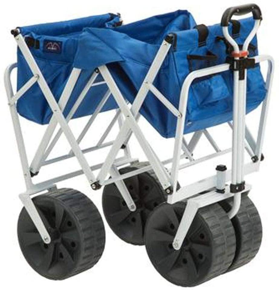 Mac Sports Heavy Duty Steel Frame Collapsible Folding 150 Pound Capacity Outdoor Beach Garden Utility Wagon Cart with 4 All Terrain Wheels, Blue/Black