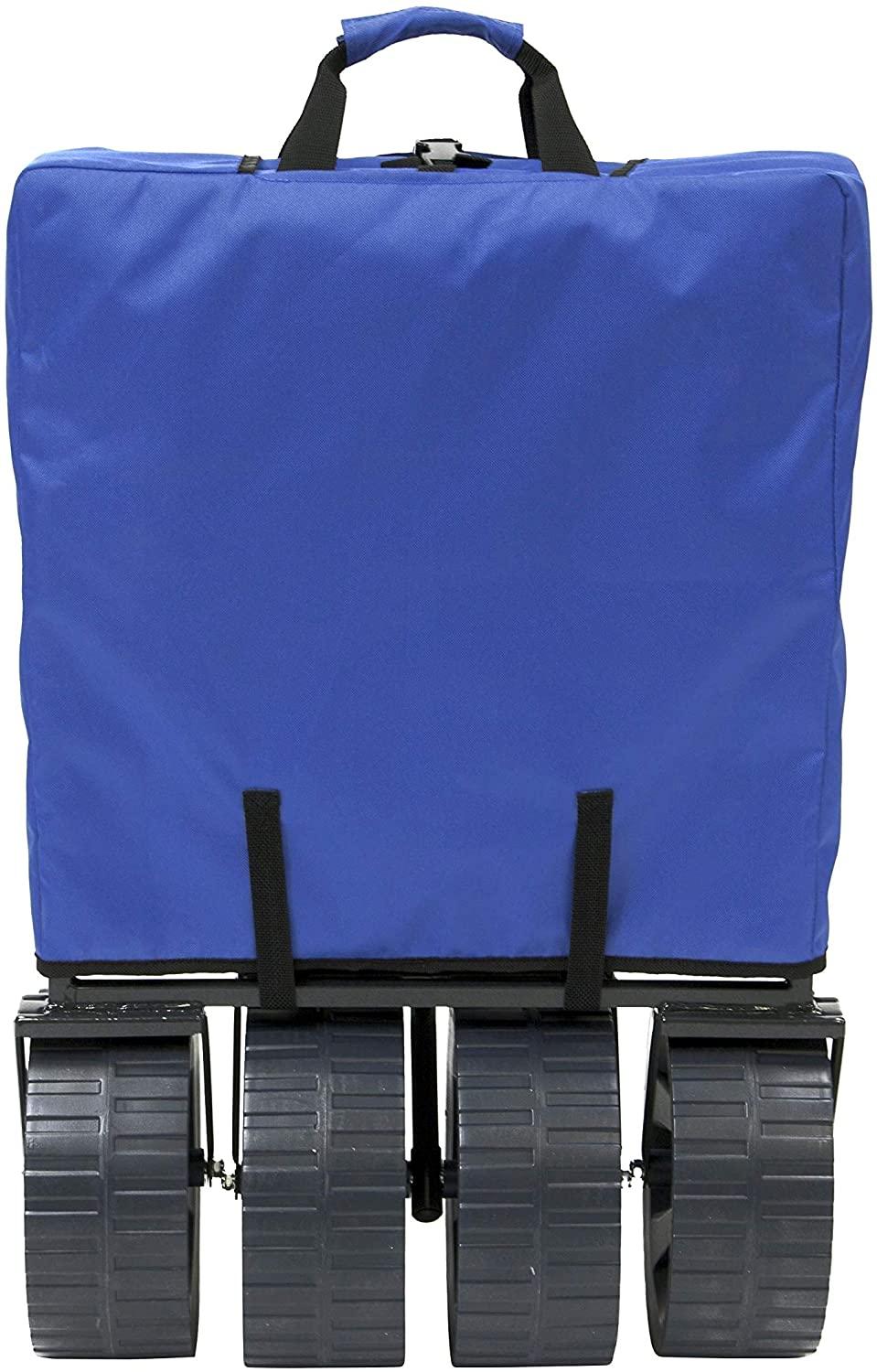 Mac Sports Heavy Duty Steel Frame Collapsible Folding 150 Pound Capacity Outdoor Beach Garden Utility Wagon Cart with 4 All Terrain Wheels, Blue/Black