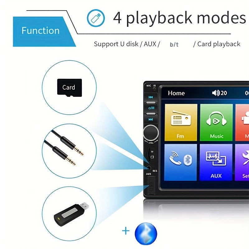 Car Audio System With This 7-inch Dual Spindle Universal LCD Touch Screen Stereo Radio Includes Rear View Camera USB/AUX/FM Remote Control MP4 Player