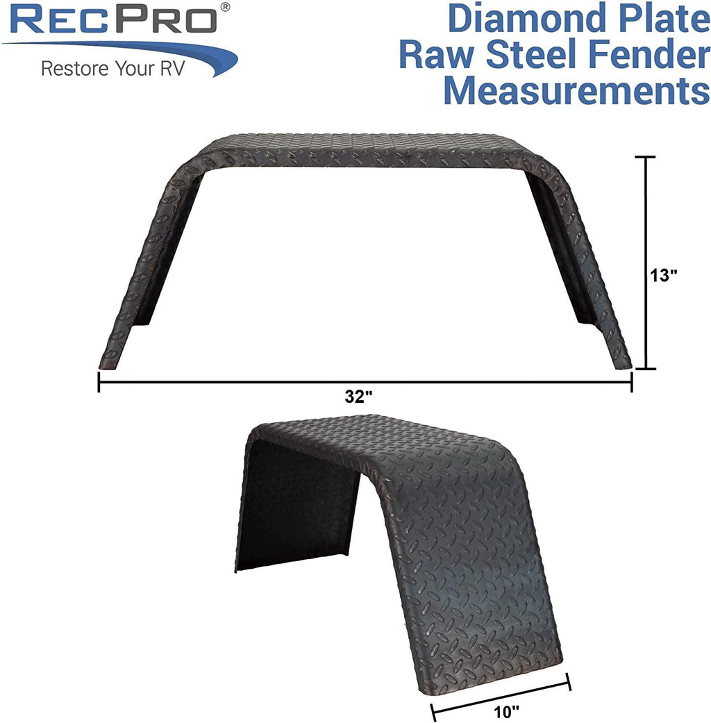 Trailer Fender 14 GauSteel Diamond Plate | 32" x 10" x 13" | Axle Trailer Fender | Trailer Fenders (2 Fenders) | Made in USA