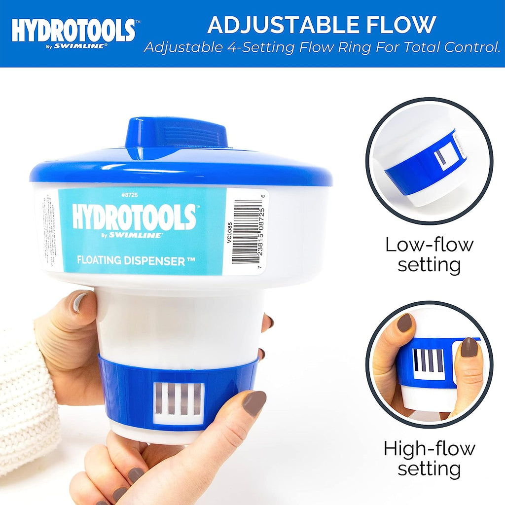 HYDROTOOLS BY SWIMLINE 8725 Large Capacity Pool &amp; Spa Chemical Dispenser | Compatible With Bromine &amp; Chlorine Supports 1-3’’ Tablets | Adjustable Control Ring For Customizable Flow Rate