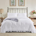 HIG 3 Piece Chic King Ruffle Duvet Cover Off - Handmade Rustic Ruffle - 100 Pre-Washed Microfiber Bedding Natural Wrinkle &amp; Breathable Zipper Closure &amp; Corner Ties (Hans), Hans-Off White