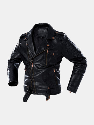 mens vintage zipper up button designer belted pocket leather jackets