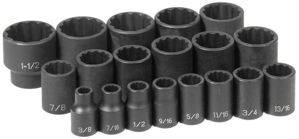 19-Piece 1/2" Drive SAE  Impact Socket Set 1719 New-Tool set-Wrench set-Tool kit-Socket sets-Tools for mechanics-Socket set-Impact socket set-Hand tools-Mechanic tools-Mechanic tool set
