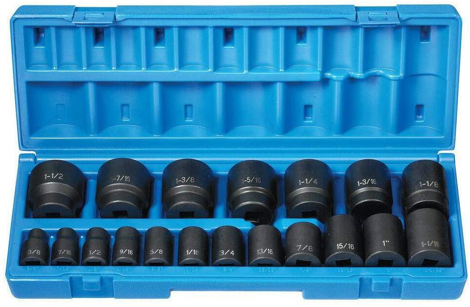 19-Piece 1/2" Drive SAE  Impact Socket Set 1719 New-Tool set-Wrench set-Tool kit-Socket sets-Tools for mechanics-Socket set-Impact socket set-Hand tools-Mechanic tools-Mechanic tool set