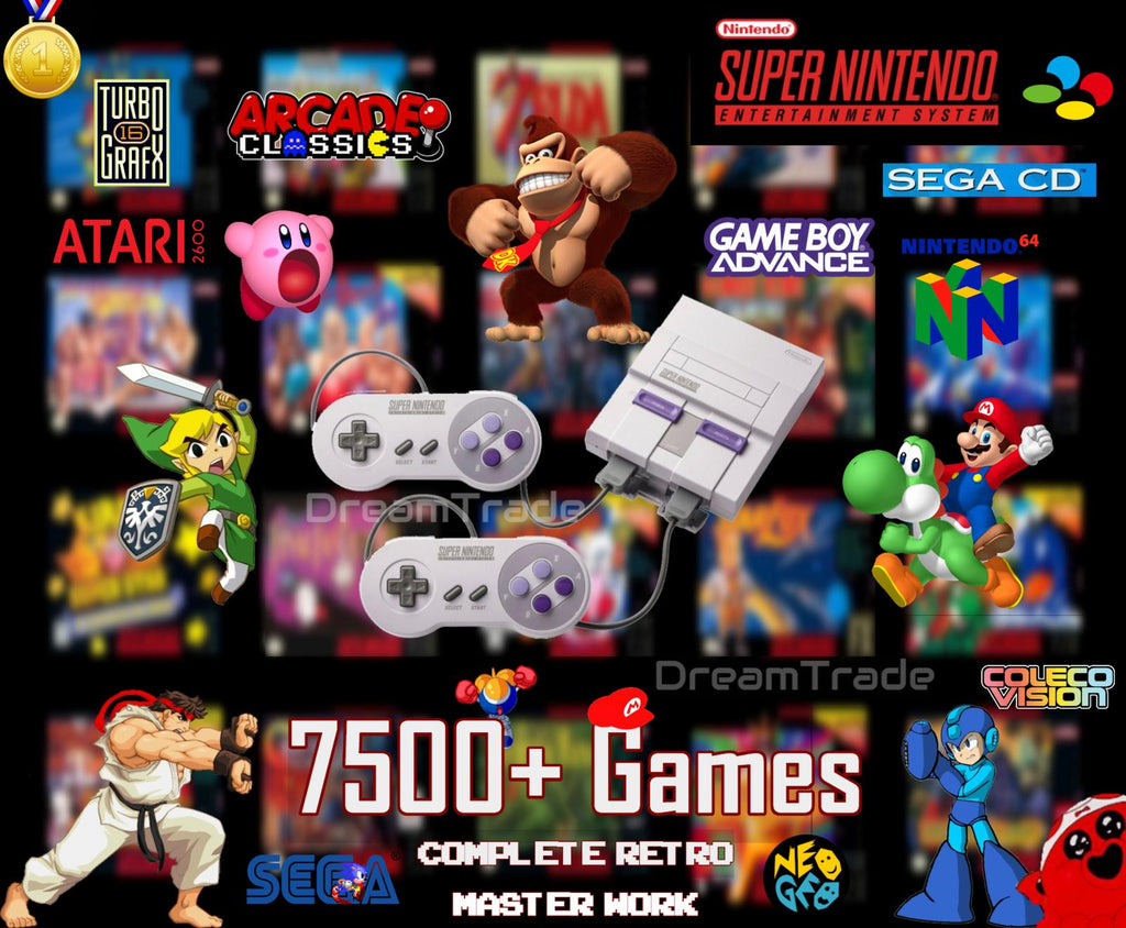 Super  SNES Classic Retro Gaming Console 7500 Games - 25+ Consoles