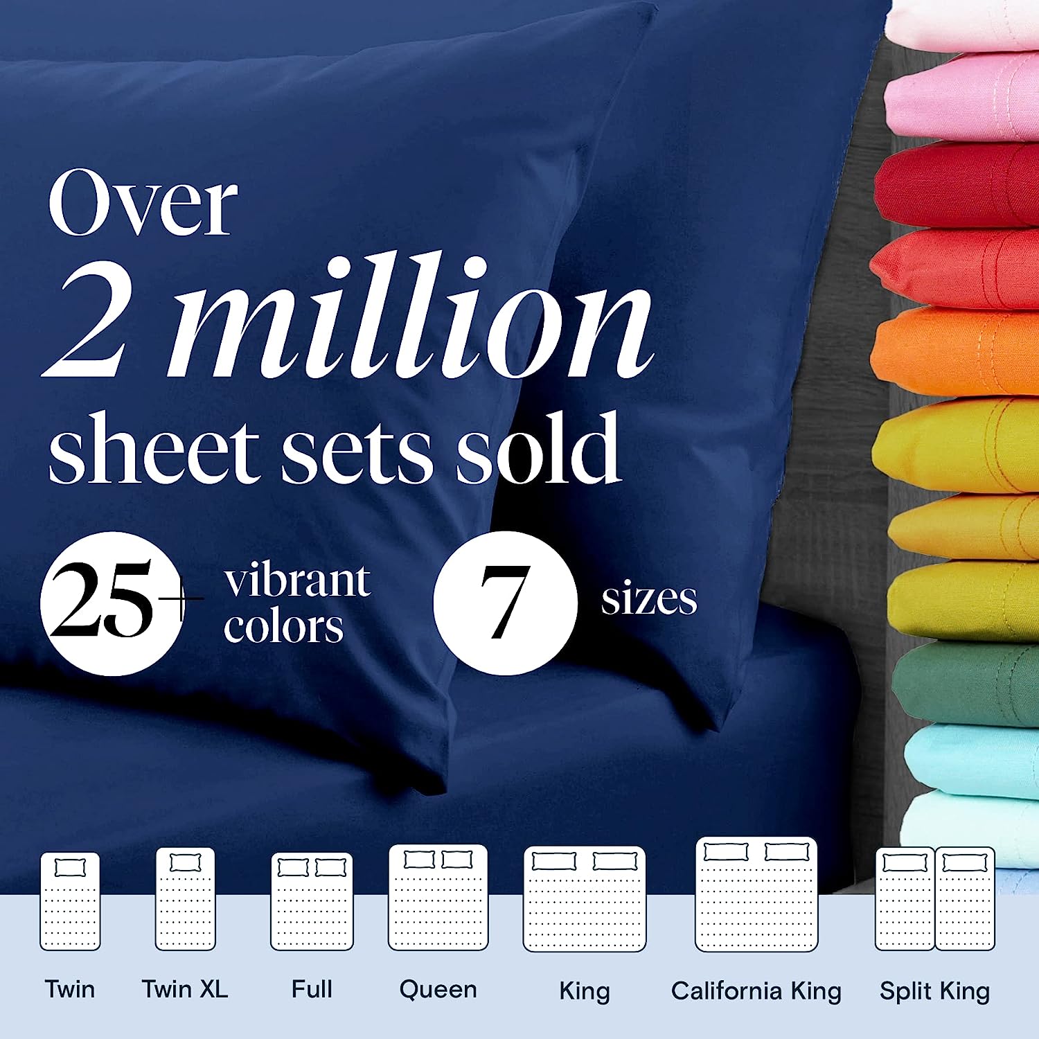 LuxClub 7 PC Split King Sheet Set Bamboo Sheets Deep Pockets 18" Eco Friendly Wrinkle Free Cooling Sheets Machine Washable Hotel Bedding Silky Soft - Navy Split King