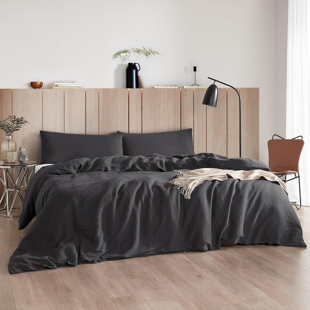 Dark Sky Reserve- Bamboo Linen Oversized King Duvet Cover - Portugal Made - Faded Black