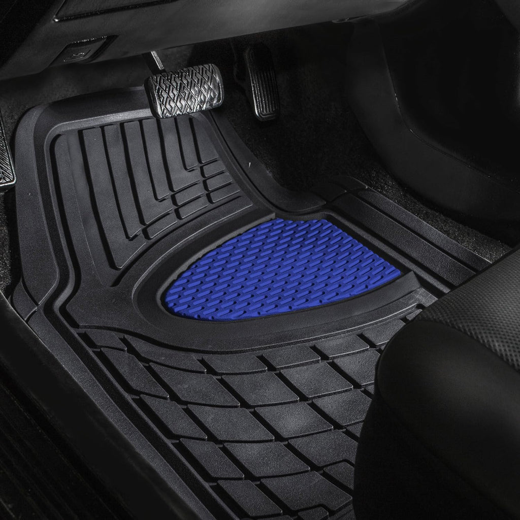 FH Group Automotive Floor Mats - Heavy-Duty Rubber Floor Mats for Cars, Universal Fit Full Set, Climaproof Floor Mats, Trimmable Floor Mats for Most Sedan, SUV, Truck Floor Mats Blue