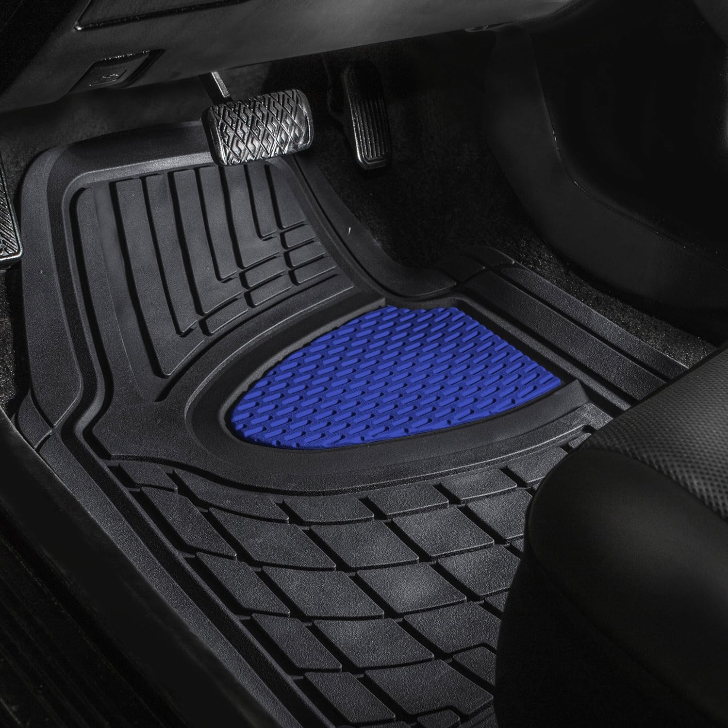 FH Group Automotive Floor Mats - Heavy-Duty Rubber Floor Mats for Cars, Universal Fit Full Set, Climaproof Floor Mats, Trimmable Floor Mats for Most Sedan, SUV, Truck Floor Mats Blue