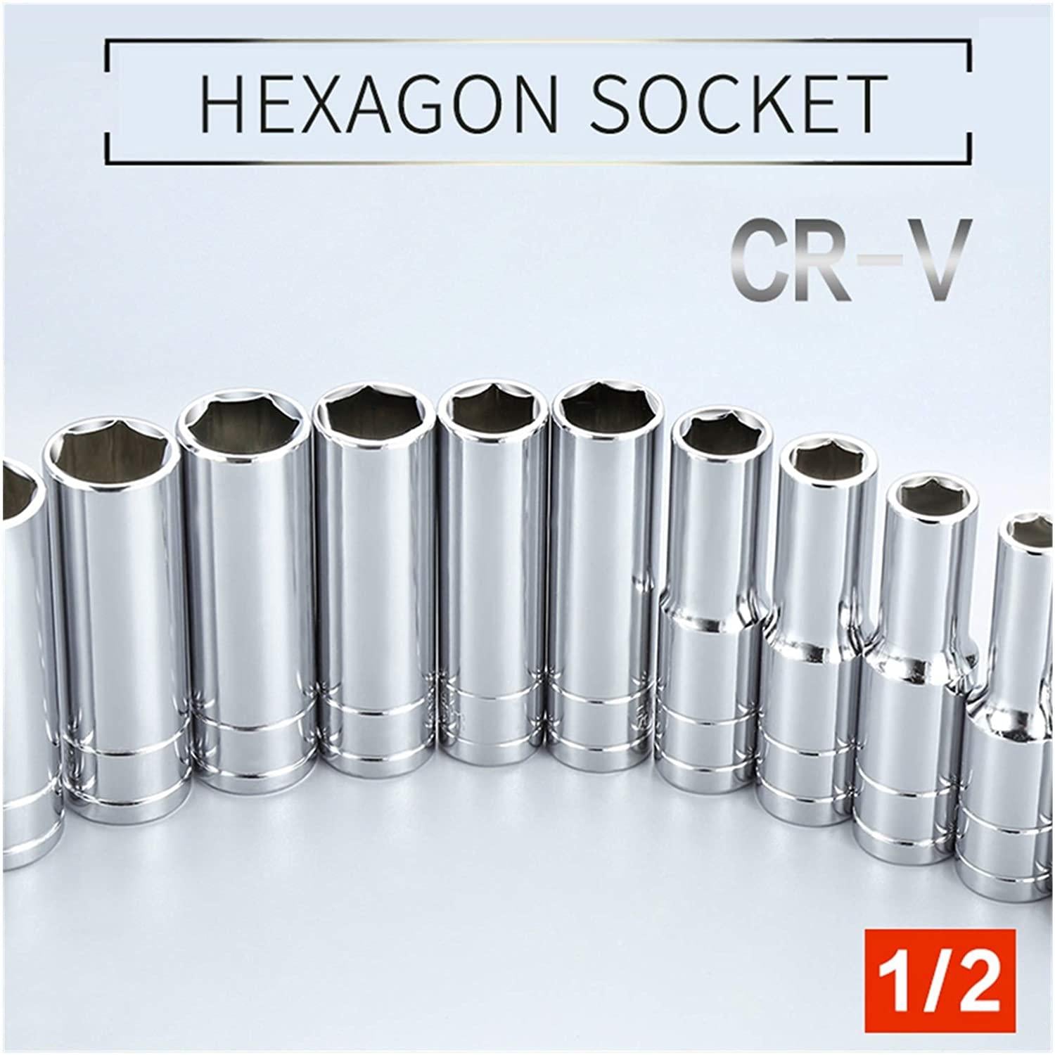 Wrench 1/2inch Deep Long Socket Set CRV 8-32mm Deep Socket Adapter for Torque Ratchet Socket Wrench Spanner Repair Hand Tool Metal Material (Color : 20PC)