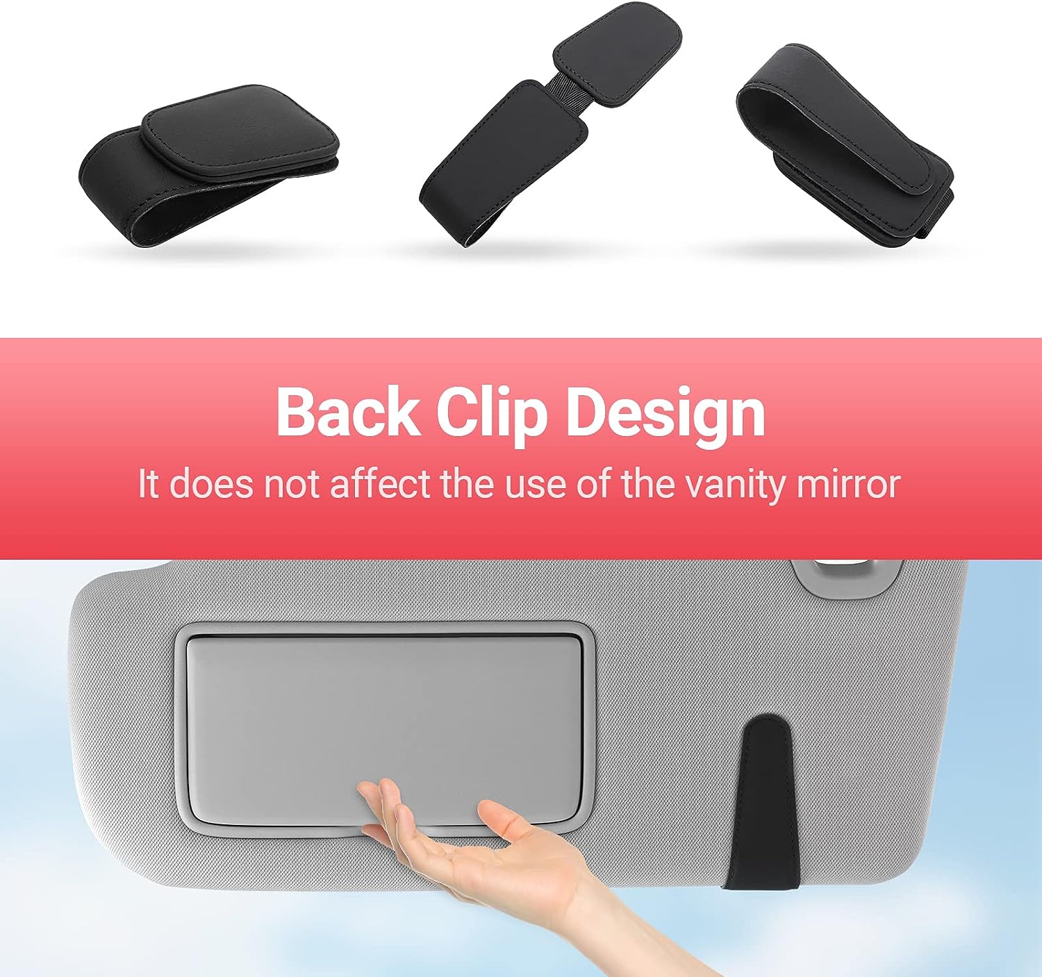 Sunglass Holder for Car Visor Sunglasses Clip Magnetic Leather Glasses Eyeglass Holder Interior Car Accessories for Woman Man -2 Packs Black