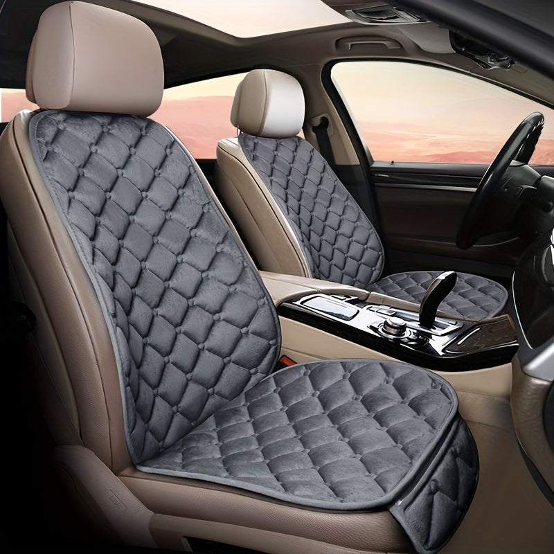1pc/2pcs Car Seat Cover With Soft Velvet And Plaid Comfortable Memory Foam With Phone StoraBag Back Non-slip Silicone Particle Back Seat Cushion