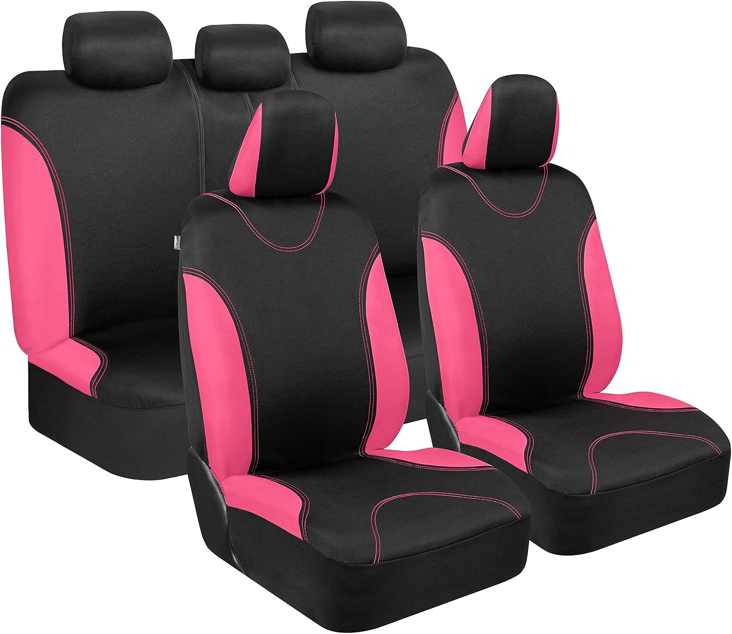 BDK UltraSleek Pink Seat Covers for Cars, Two-Tone Front with Matching Back Car Seat Cover, Made to Fit Most Auto Truck Van SUV, Interior Car Accessories, Full Set