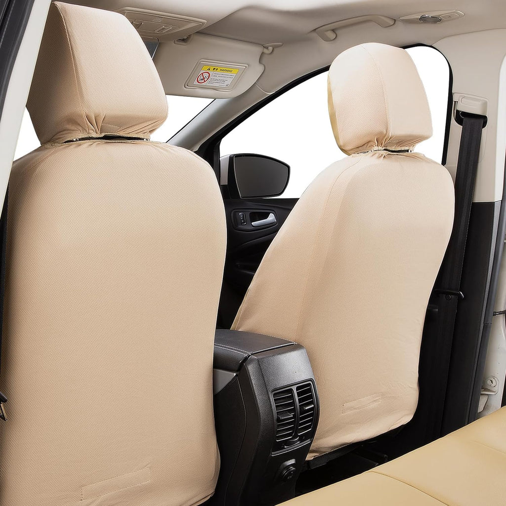 Flying Banner car seat Covers Protects Water Proof Faux Leather Carbon Fiber Front and Rear Bench (Gold Beige, Full Set)