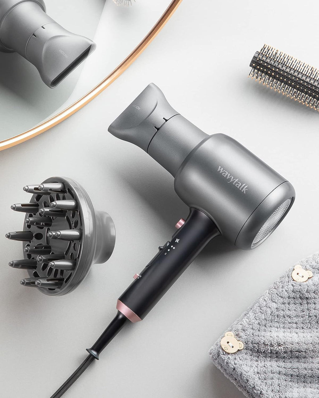 Wavytalk Diffuser Hair Dryer Blow Dryer for Women, Professional Bonnet Hair Dryer with Comb&amp;Drying Towel, 1875W Blow Dryer Hair Dryer with Negative Ionic Hair Care, Fasting Drying Light and Low Noise