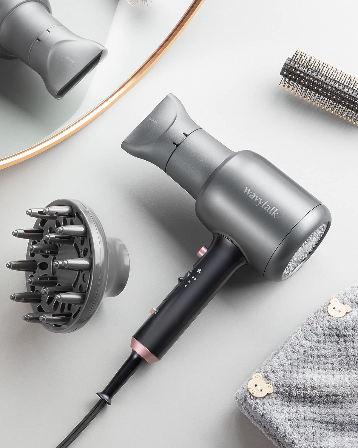 Wavytalk Diffuser Hair Dryer Blow Dryer for Women, Professional Bonnet Hair Dryer with Comb&amp;Drying Towel, 1875W Blow Dryer Hair Dryer with Negative Ionic Hair Care, Fasting Drying Light and Low Noise