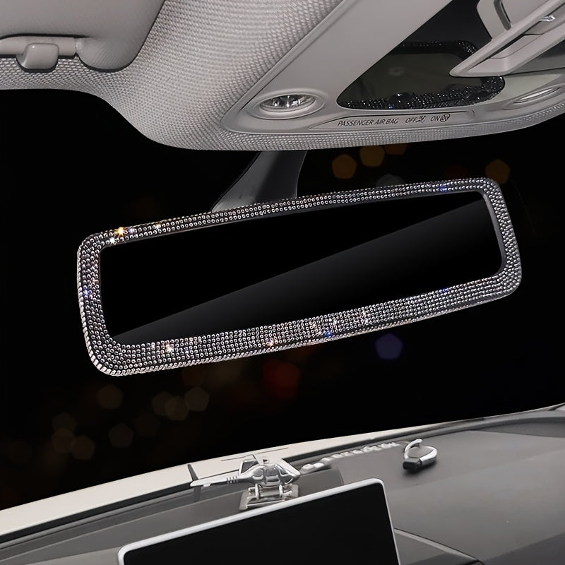 Car Rearview Mirror Cover, Interior Universal Auto Rear View Mirror Bling Rhinestone Luxury Surface Mirror Cover Auto Accessories