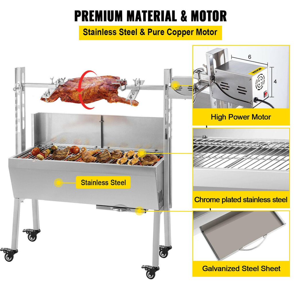 25W 132 Lbs  Lamb BBQ Roaster Rotisserie Spit Barbecue Chicken 9 Grill