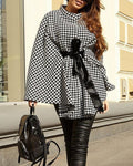 houndstooth woolen loose coat