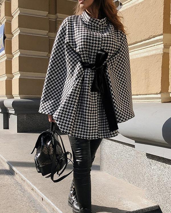 houndstooth woolen loose coat