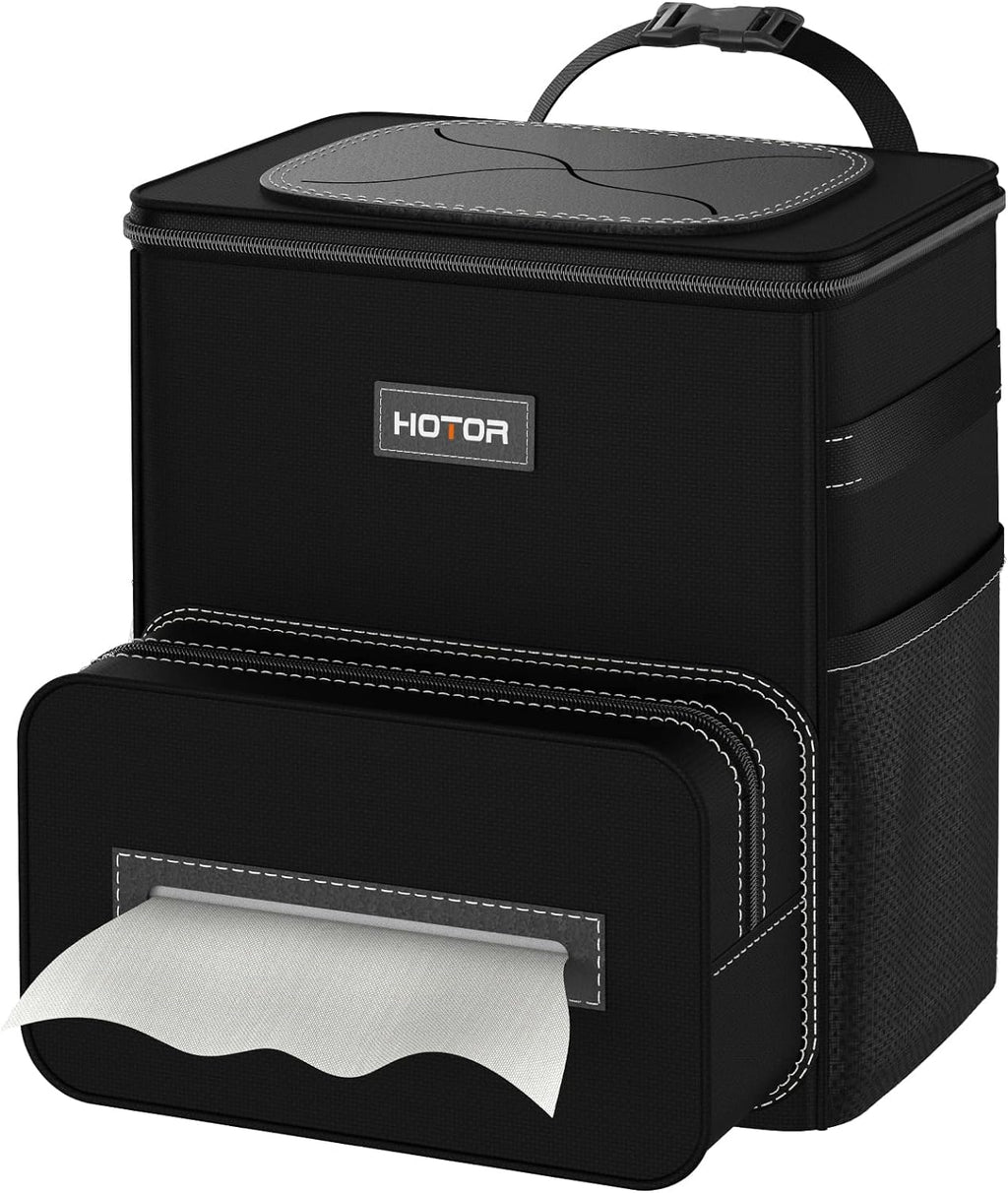 HOTOR Car Trash Can 2.5 Gallon - Handy Tissue Holder, Easy-to-Install Car Accessory Interior, Leak-Proof Organizer and Storage Bag for the Back/Front/Console of Any Cars, Sedans, SUVs &amp; Trucks