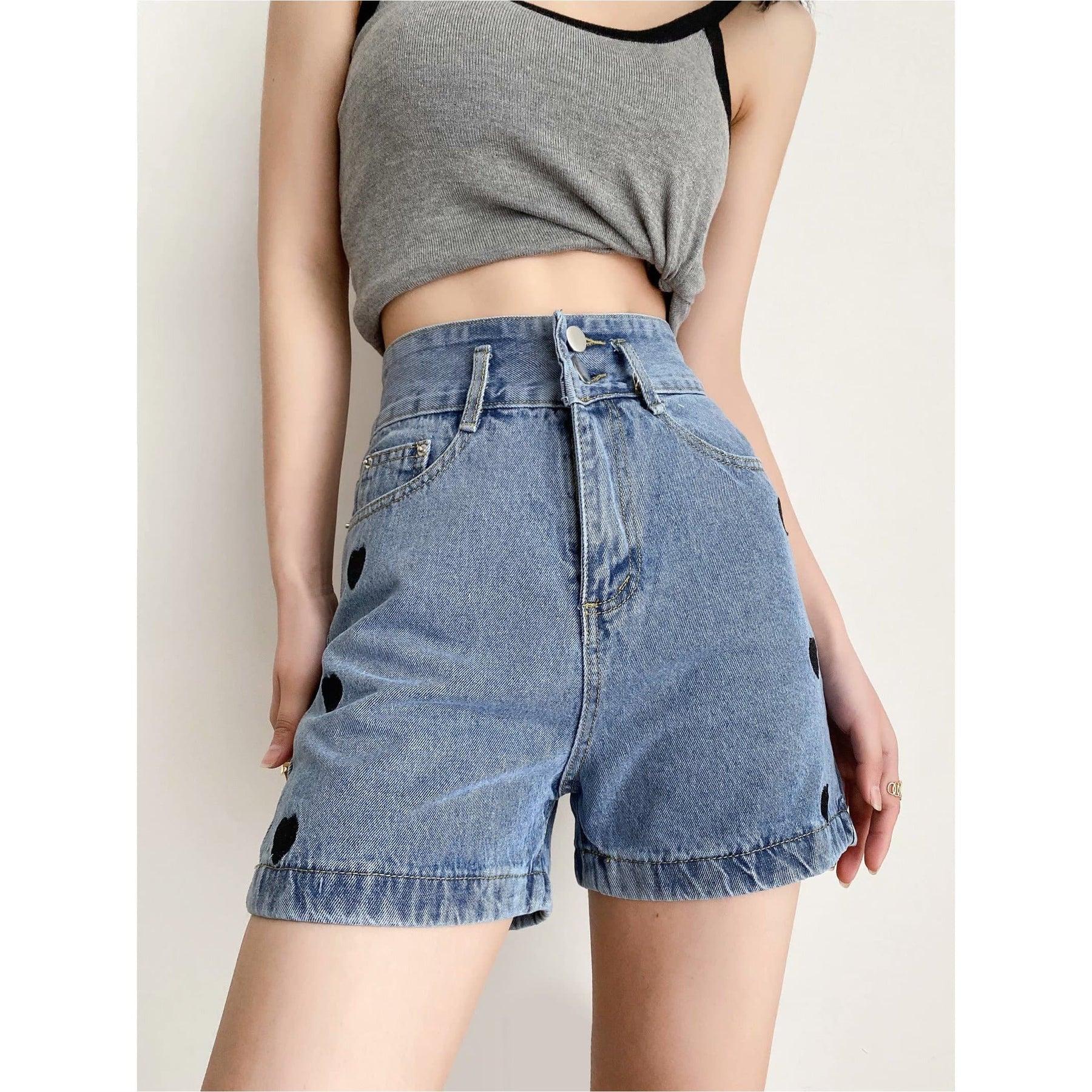 high-waist embroidery wide leg shorts