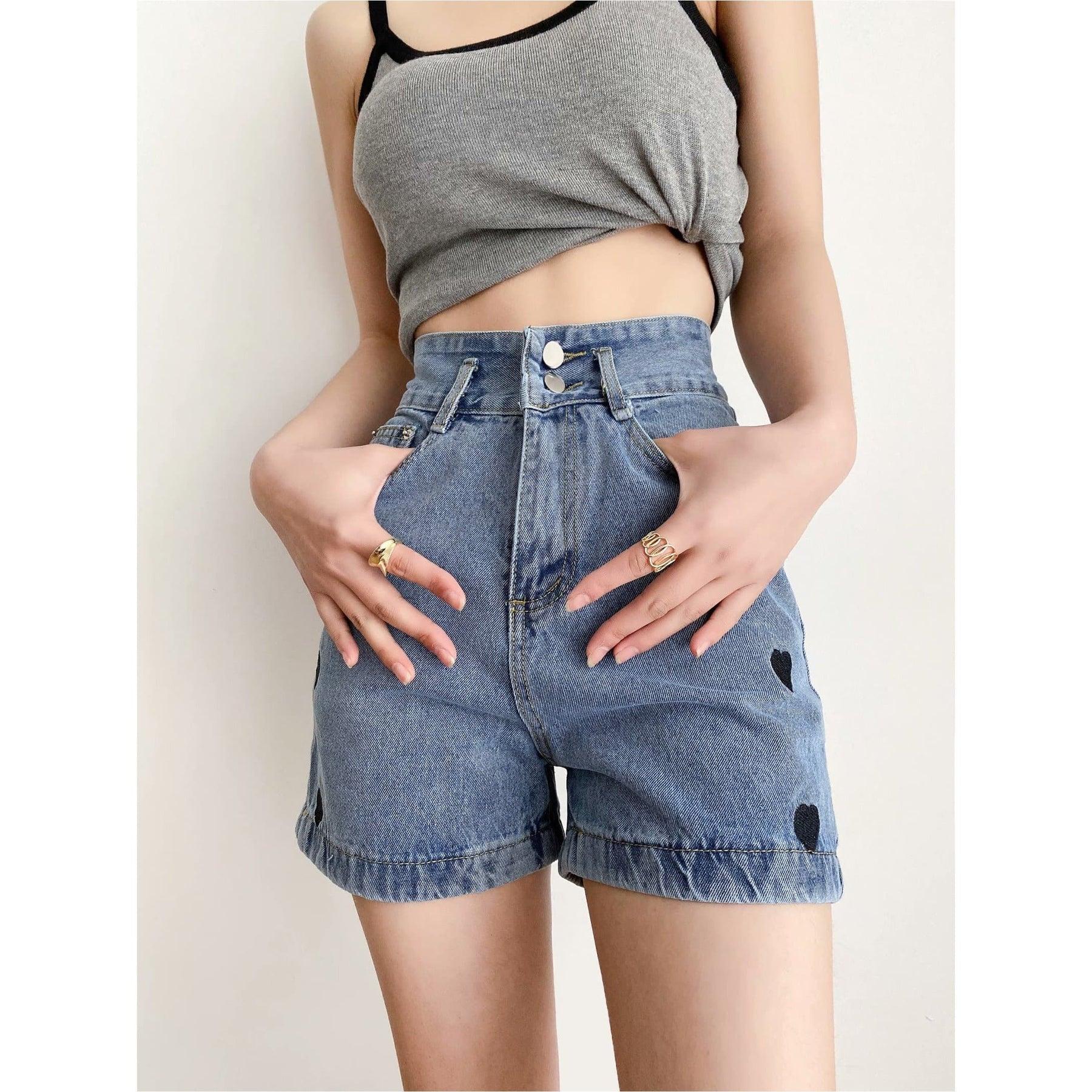 high-waist embroidery wide leg shorts