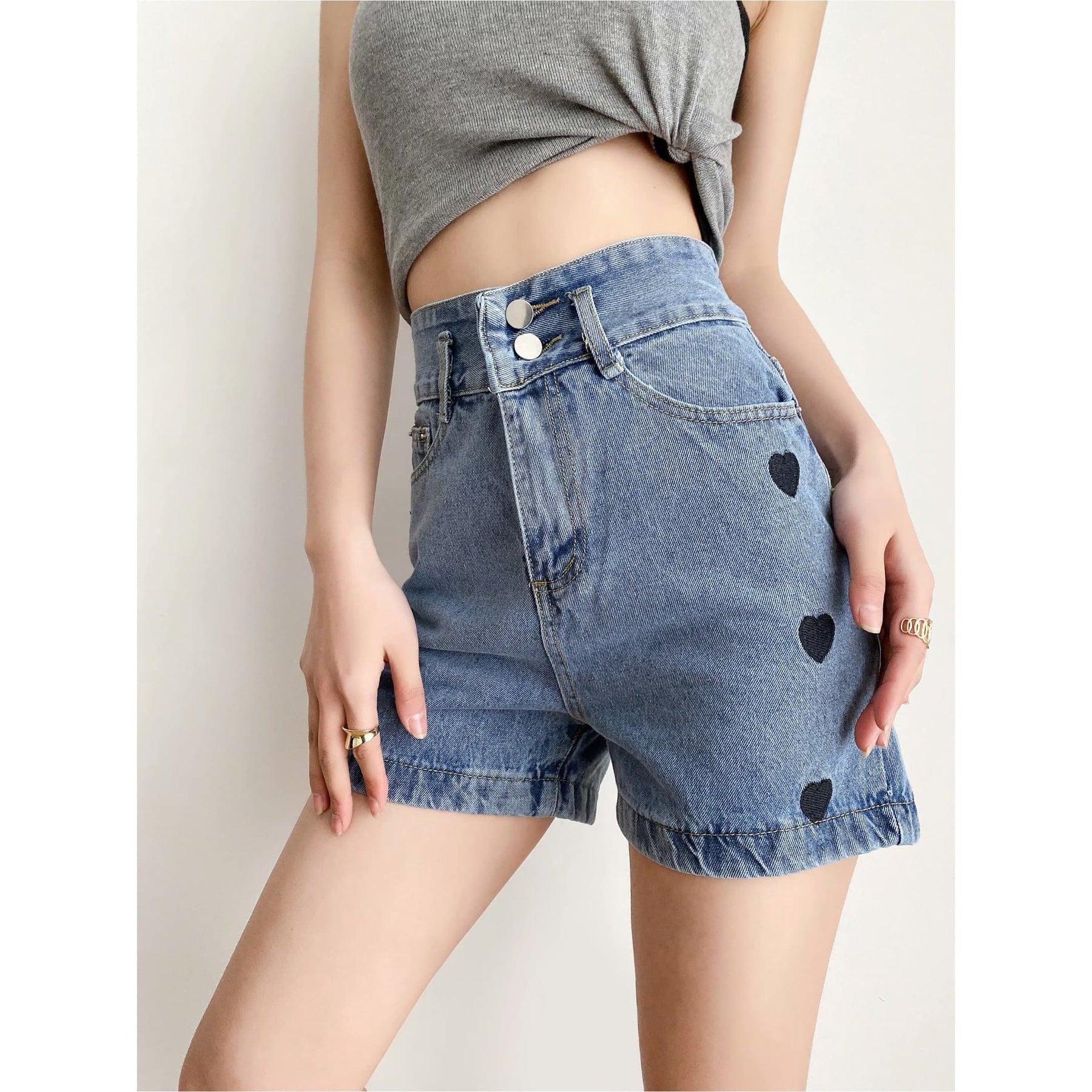 high-waist embroidery wide leg shorts