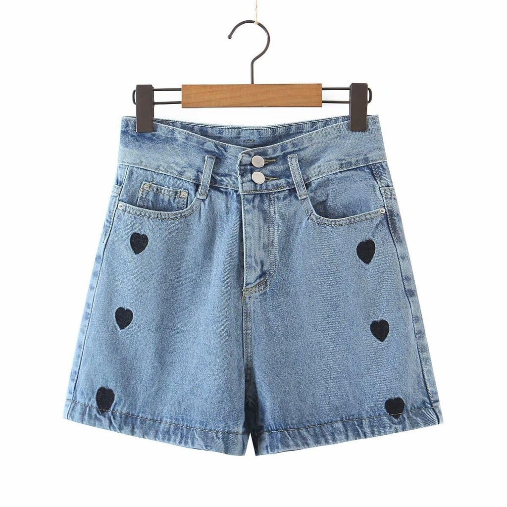 high-waist embroidery wide leg shorts