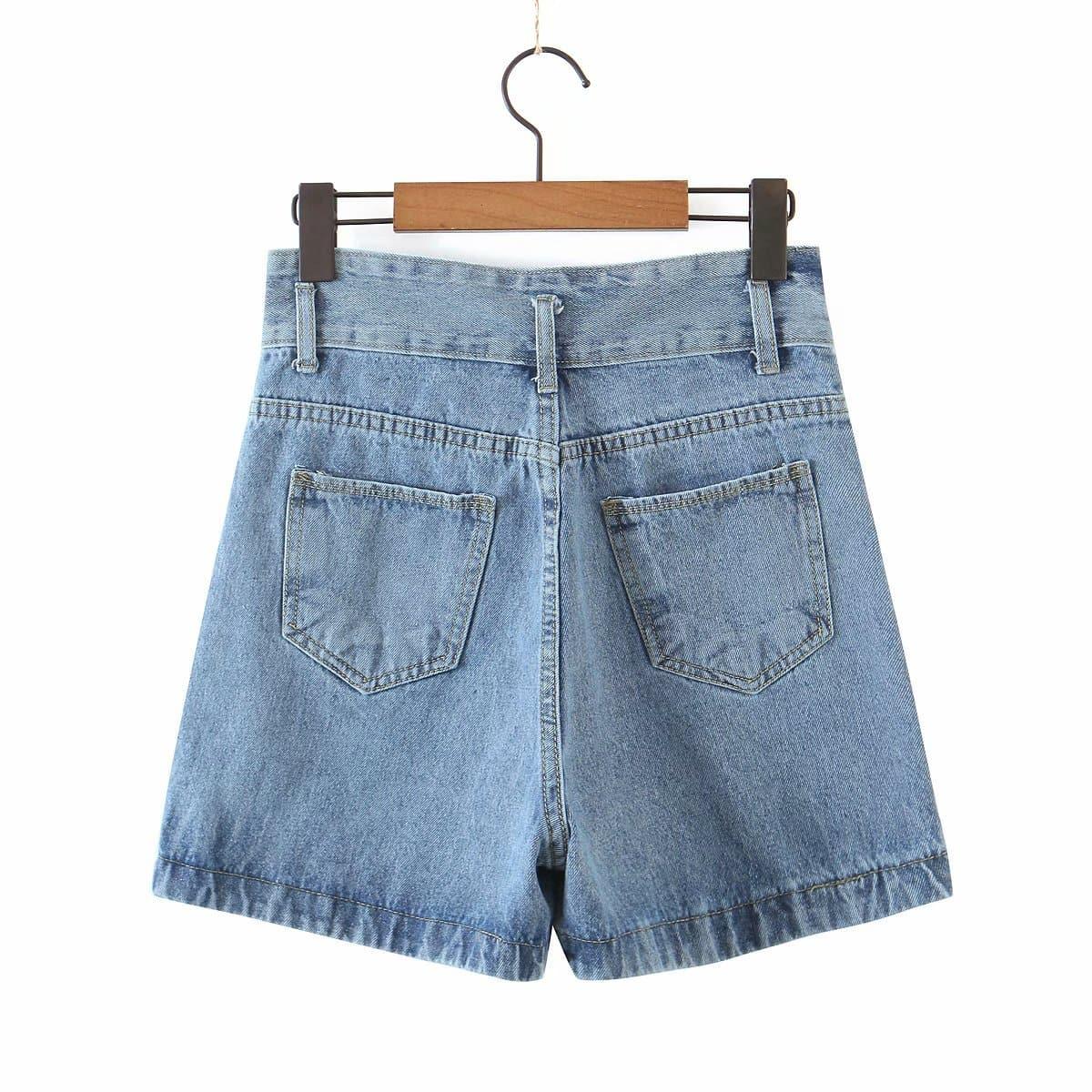 high-waist embroidery wide leg shorts