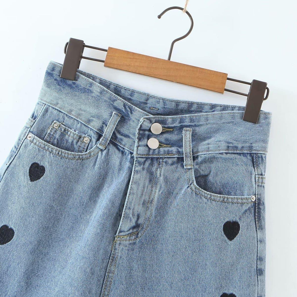 high-waist embroidery wide leg shorts