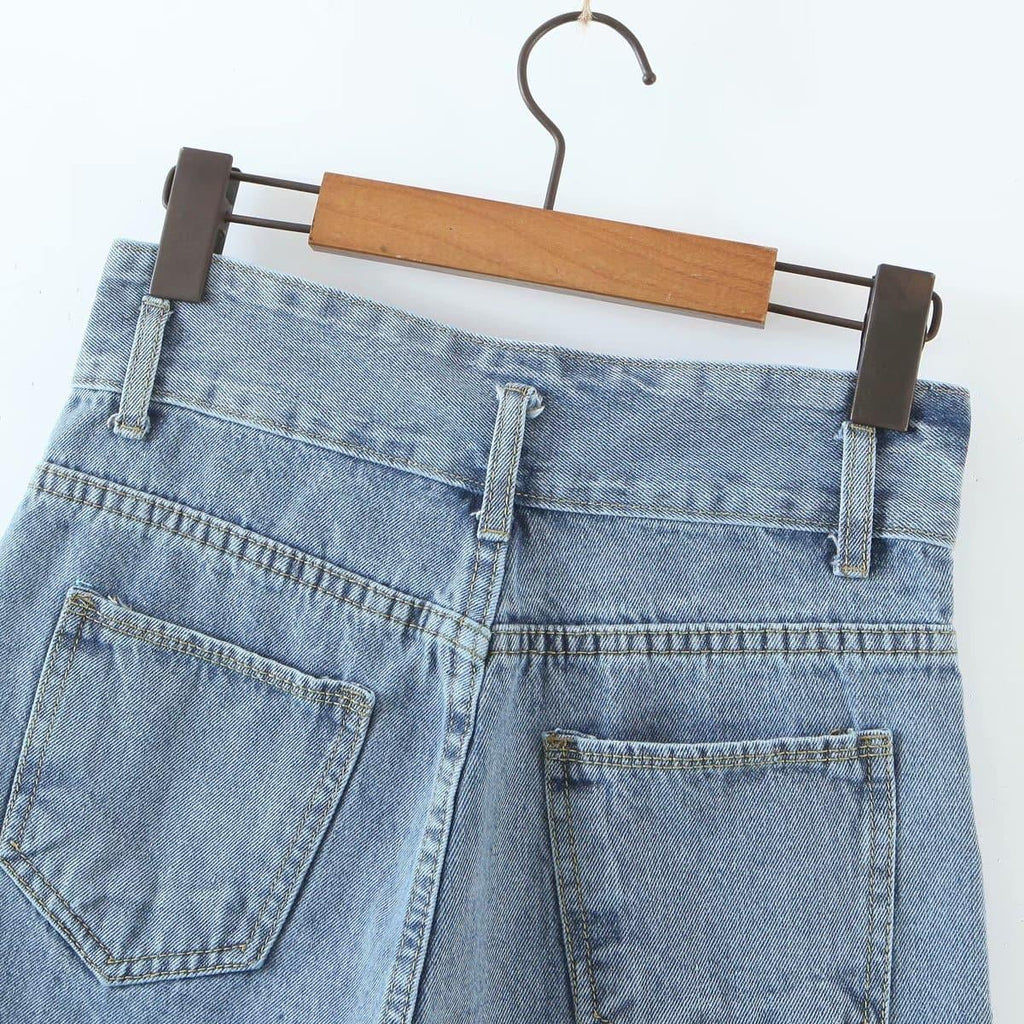 high-waist embroidery wide leg shorts