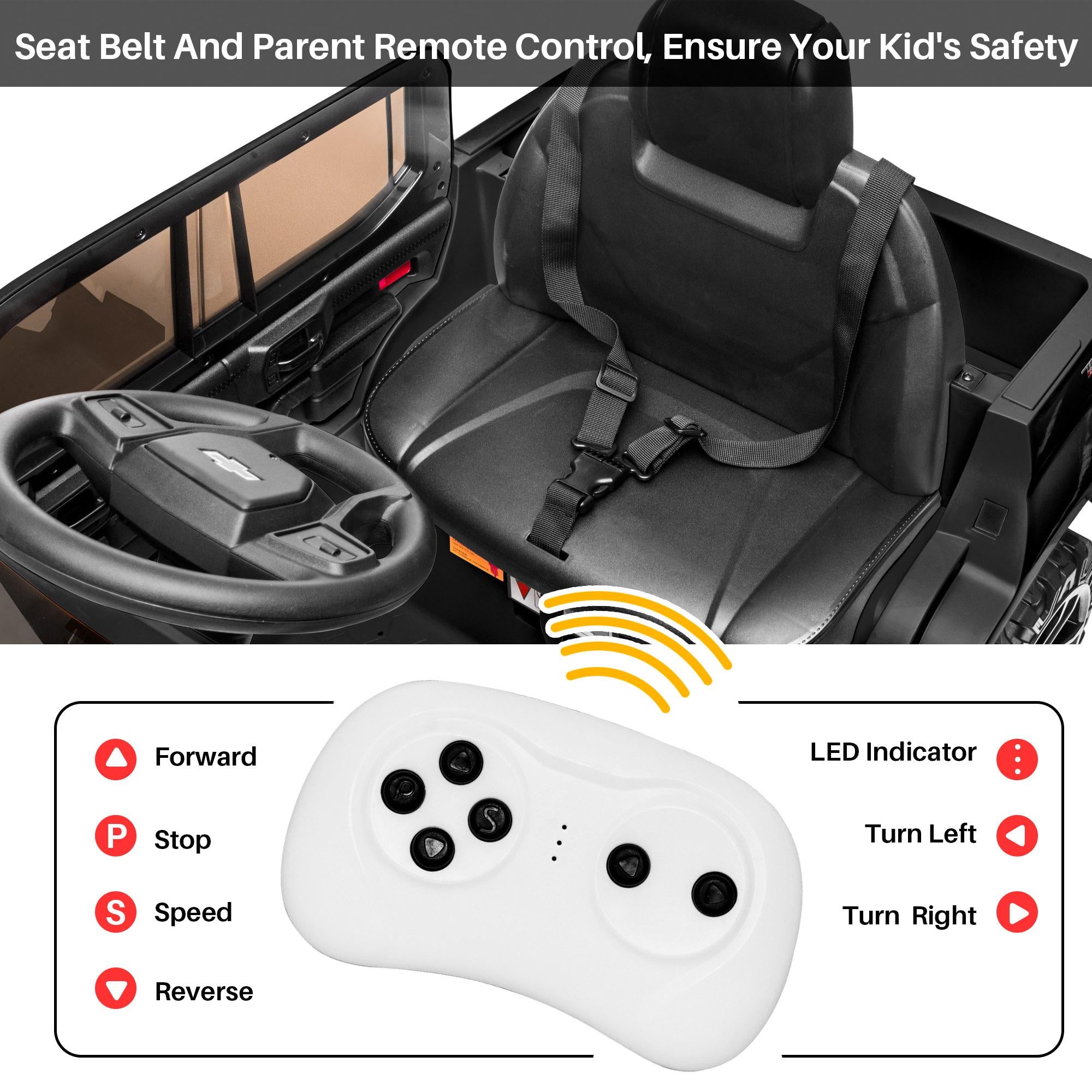 Kidzone 12V Battery Powered Licensed Chevrolet Silverado Trail Boss LT Kids Ride On Truck ATV Car, Toddler Electric Vehicles Toys w/ Remote Control, MP3/Bluetooth, Spring Suspension, LED Light, Black