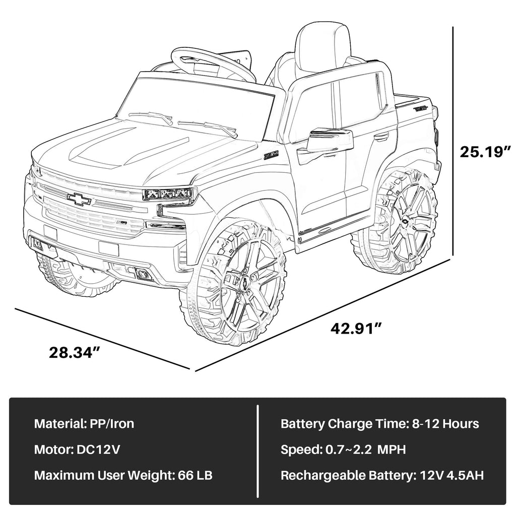 Kidzone 12V Battery Powered Licensed Chevrolet Silverado Trail Boss LT Kids Ride On Truck ATV Car, Toddler Electric Vehicles Toys w/ Remote Control, MP3/Bluetooth, Spring Suspension, LED Light, Black